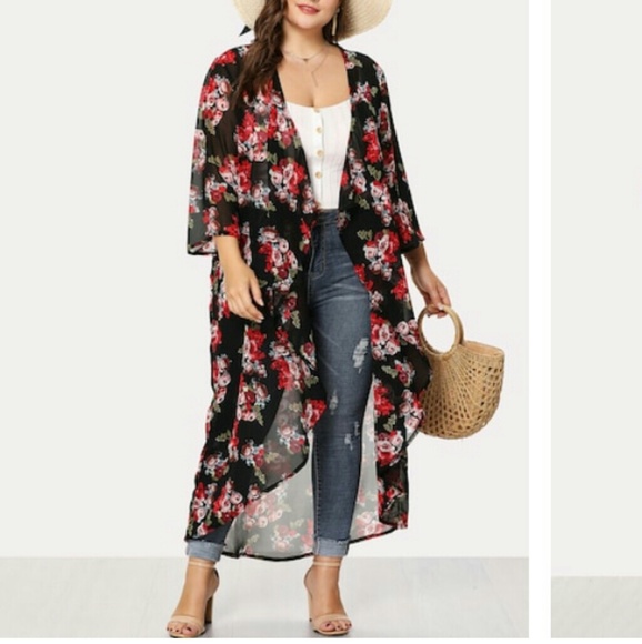 💋🐝SALE🐝💋  Floral Print Dip Hem Kimono - Picture 2 of 8